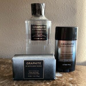 3-pc Set, BBW “GRAPHITE” Men’s Collection: Deodorant, 3-n-1 Wash, Bar Soap, NWT